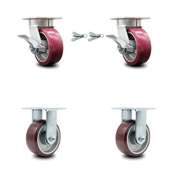 Service Caster 5 Inch Kingpinless Poly on Aluminum Caster Brakes/Swivel Locks 2 Rigid SCC, 2PK SCC-KP30S520-PAR-SLB-BSL-2-R-2 - main